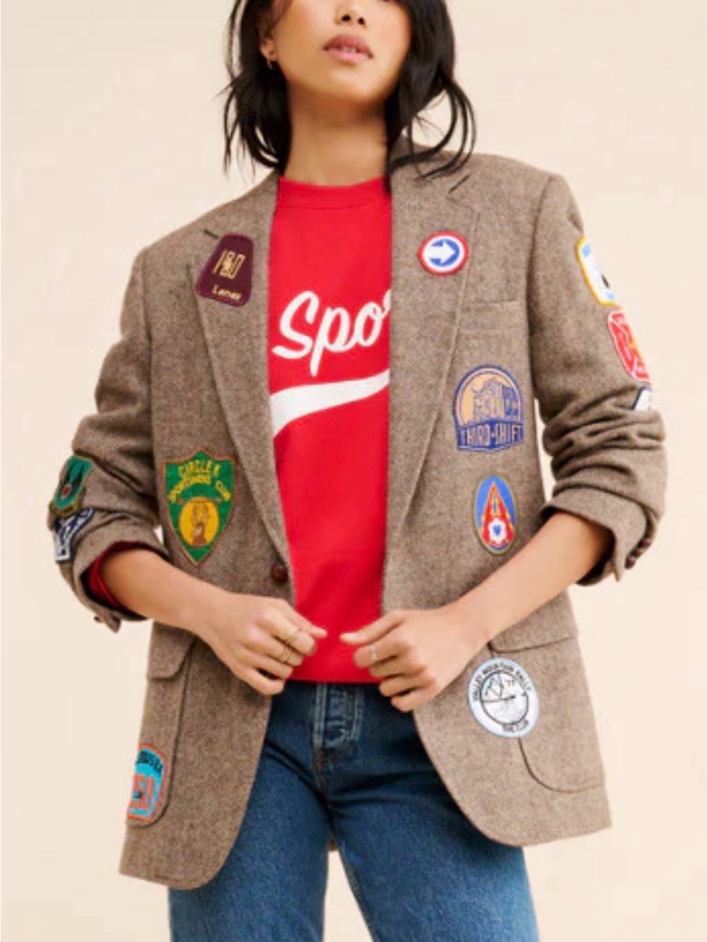 Riley Vintage Free Peiple AlI Patched Up Tweed Blazer XL $348